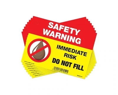 REGPL01 - WARNING - DO NOT FILL (LIQUID FUEL) STICKER/TAG x8 - Regin