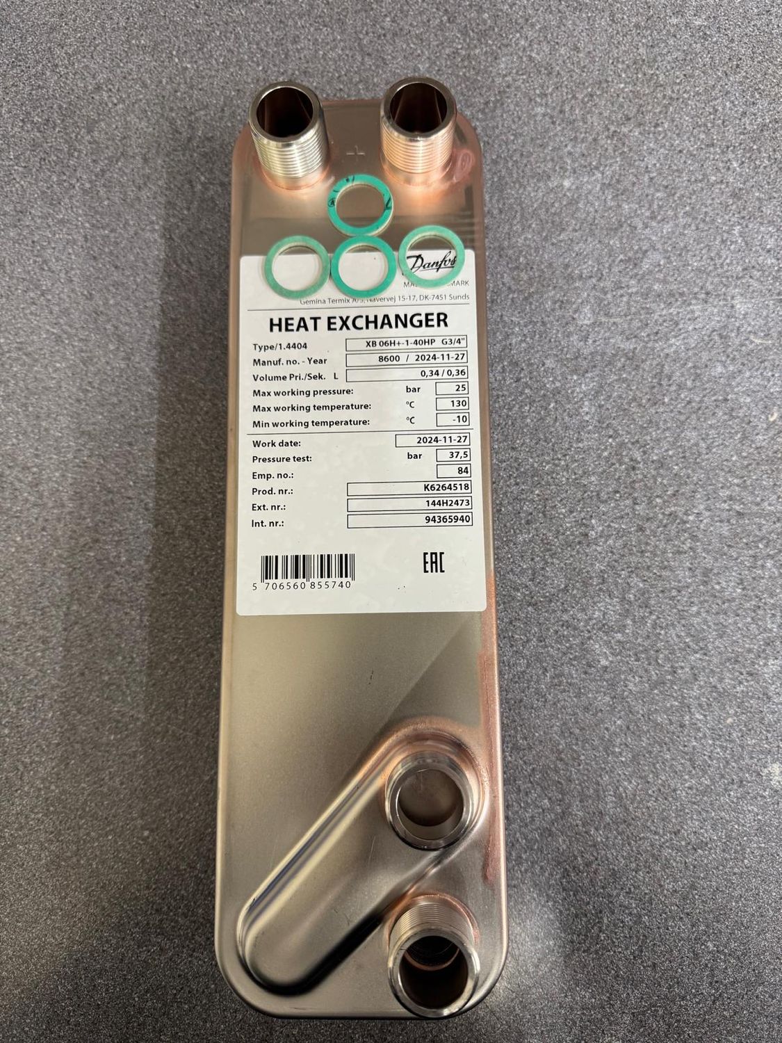 94365940 - XB 06H+ -1 40HP G3/4" Heat Exchanger