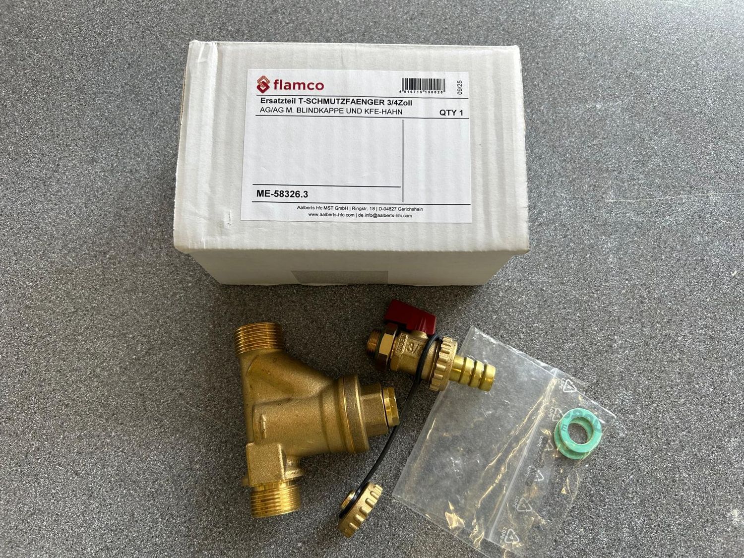 ME-58326.3 - Meibes T dirt trap ¾" MT and fill-and-drain ball valve 3/8"