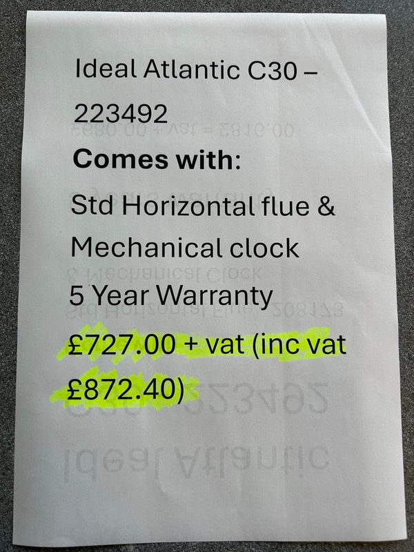 223492 - Ideal Atlantic 30 Combic/w Std Flue and timer ( 223492+208173 )