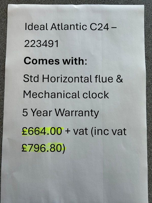 223491 - Ideal Atlantic 24 Combic/w Std Flue and timer ( 223491+208173 )