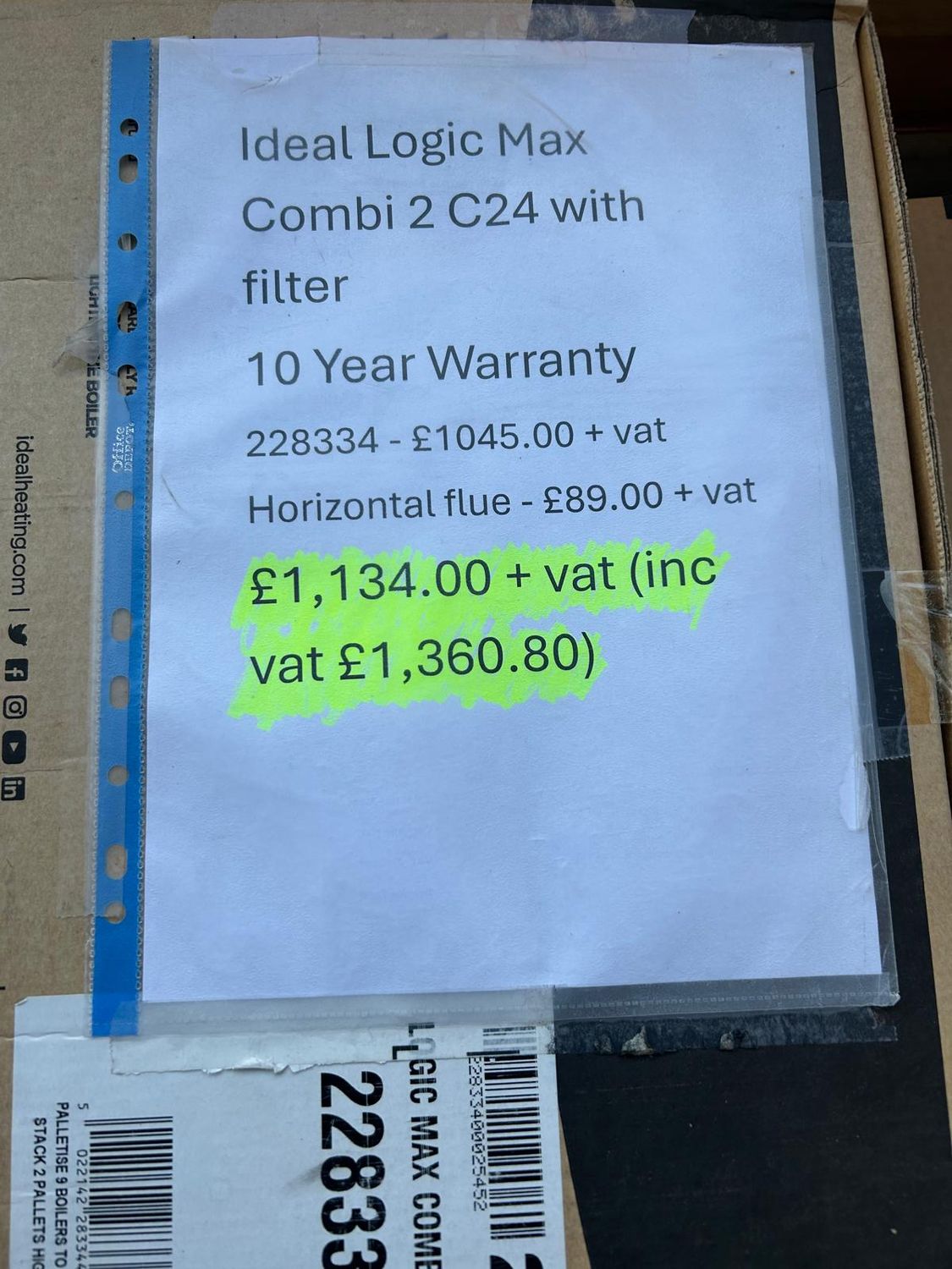 228334PK - LogicMax  24Kw Combi2 with Filter & Std H/Flue - Ideal