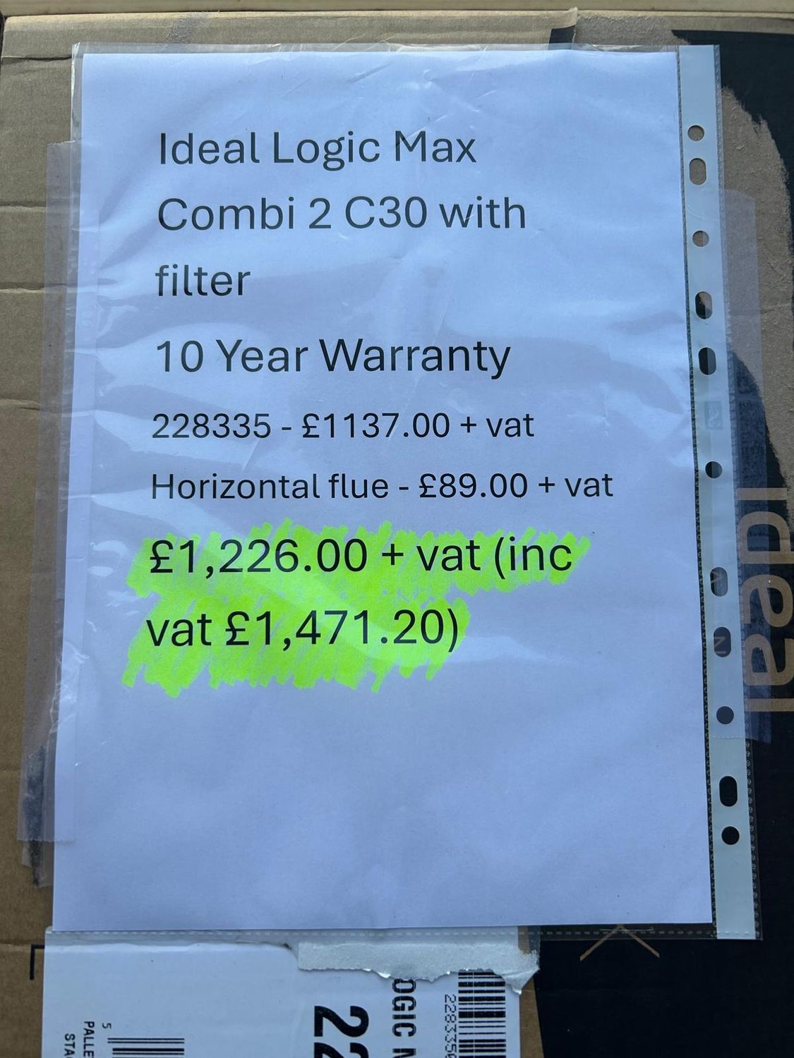 228335PK - LogicMax C30 Combi2 with Filter & Std H/Flue - Ideal