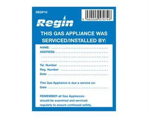 REGP10 - Gas Appliance Serviced Sticker (8) - Regin