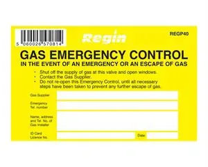 REGP40 - Gas Emergency Control Sticker (8) - Regin
