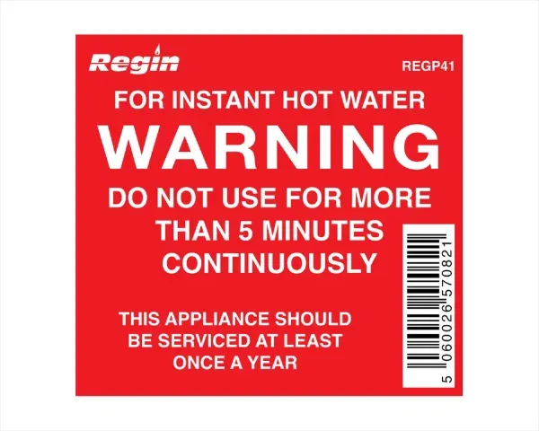 REGP41 - 5 Minute Hot Water Warning Sticker (8) - Regin