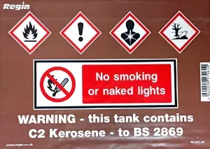 REGPL08 - WARNING - THIS TANK CONTAINS KEROSENE Storage Tank Sticker x5 - Regin