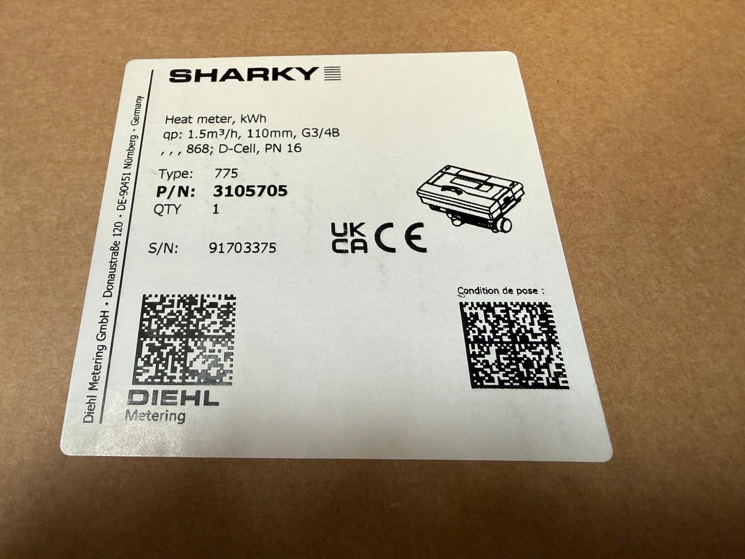 3105705 - 775 Heat Meter. 3/4" BSP qp 1.5m3/hr with M-bus ( Sharky )
