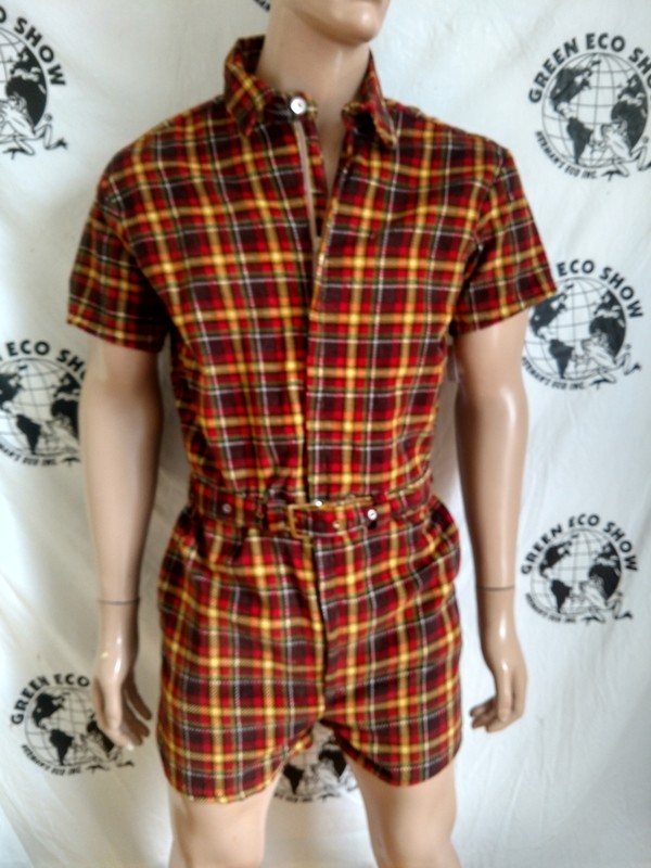 Mens Romper Plaid Corduroy M - L Hermans USA