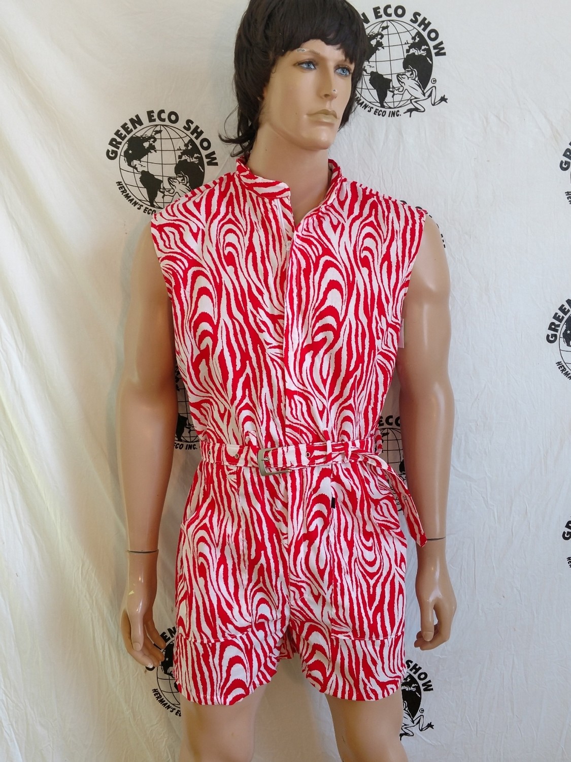 Mens Romper  M - L Hermans Red Zebra striped  Sleeveless USA