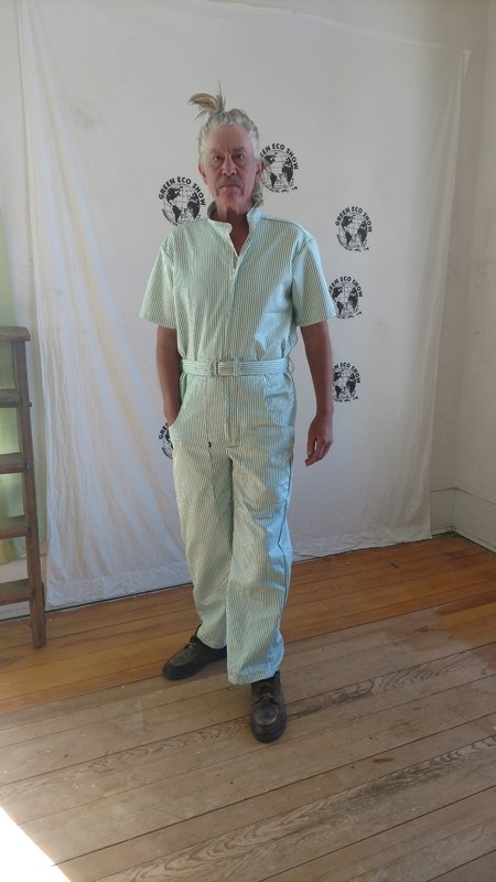 Green Striped Jumpsuit L romper Hermans USA Cotton