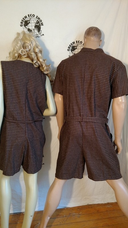 Matching Rompers His Hers XL L  Brown Check Linen Hermans USA
