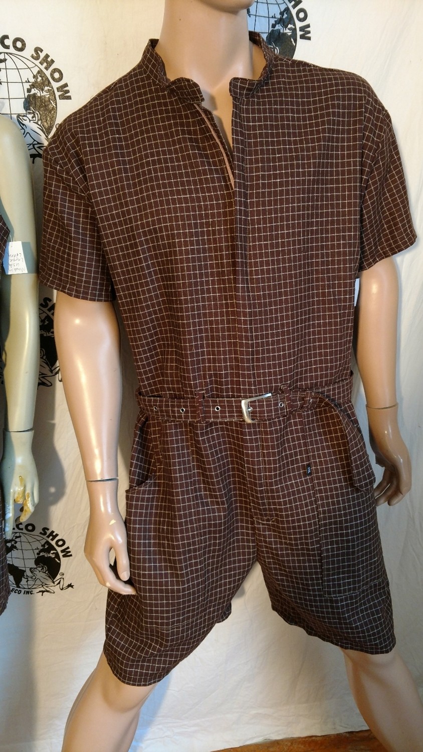 Matching Rompers His Hers XL L Brown Check Linen Hermans USA