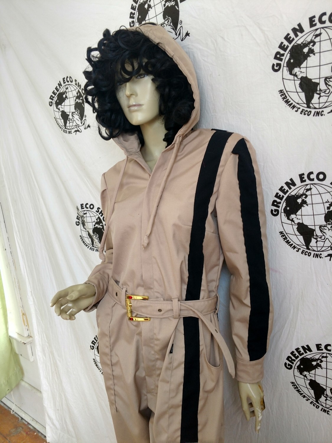 Womens Jumpsuit  Hoody Hermans L tan  blk stripe Long sleeve USA