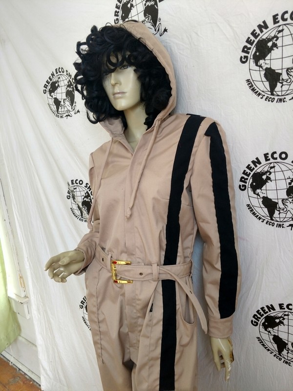 Womens Jumpsuit  Hoody Hermans L tan  blk stripe Long sleeve USA