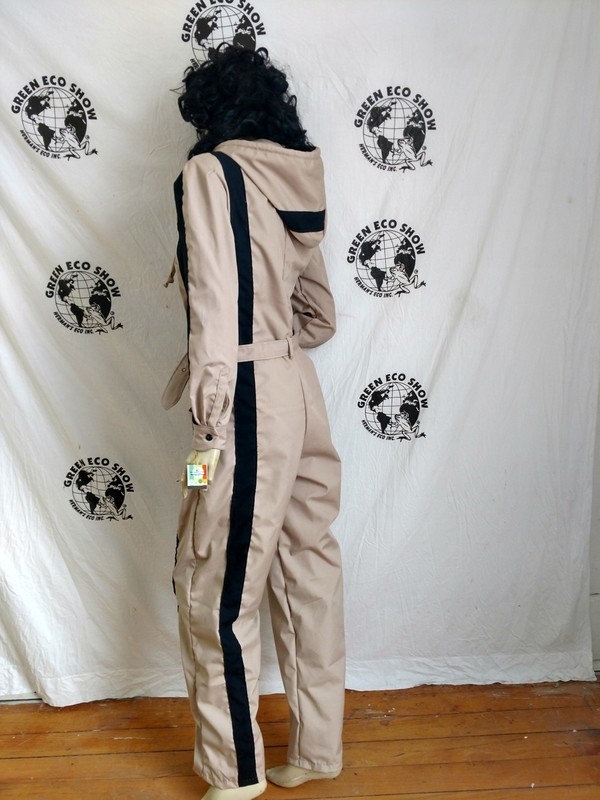 Womens Jumpsuit Hoody Hermans L tan blk stripe Long sleeve USA