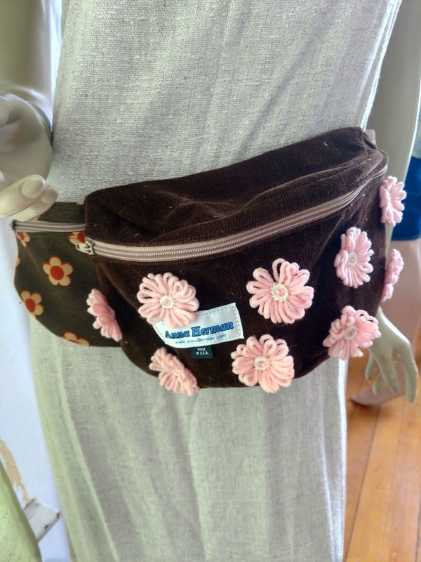 Brown Pink wool flowers Fanny Pack Hermans  USA
