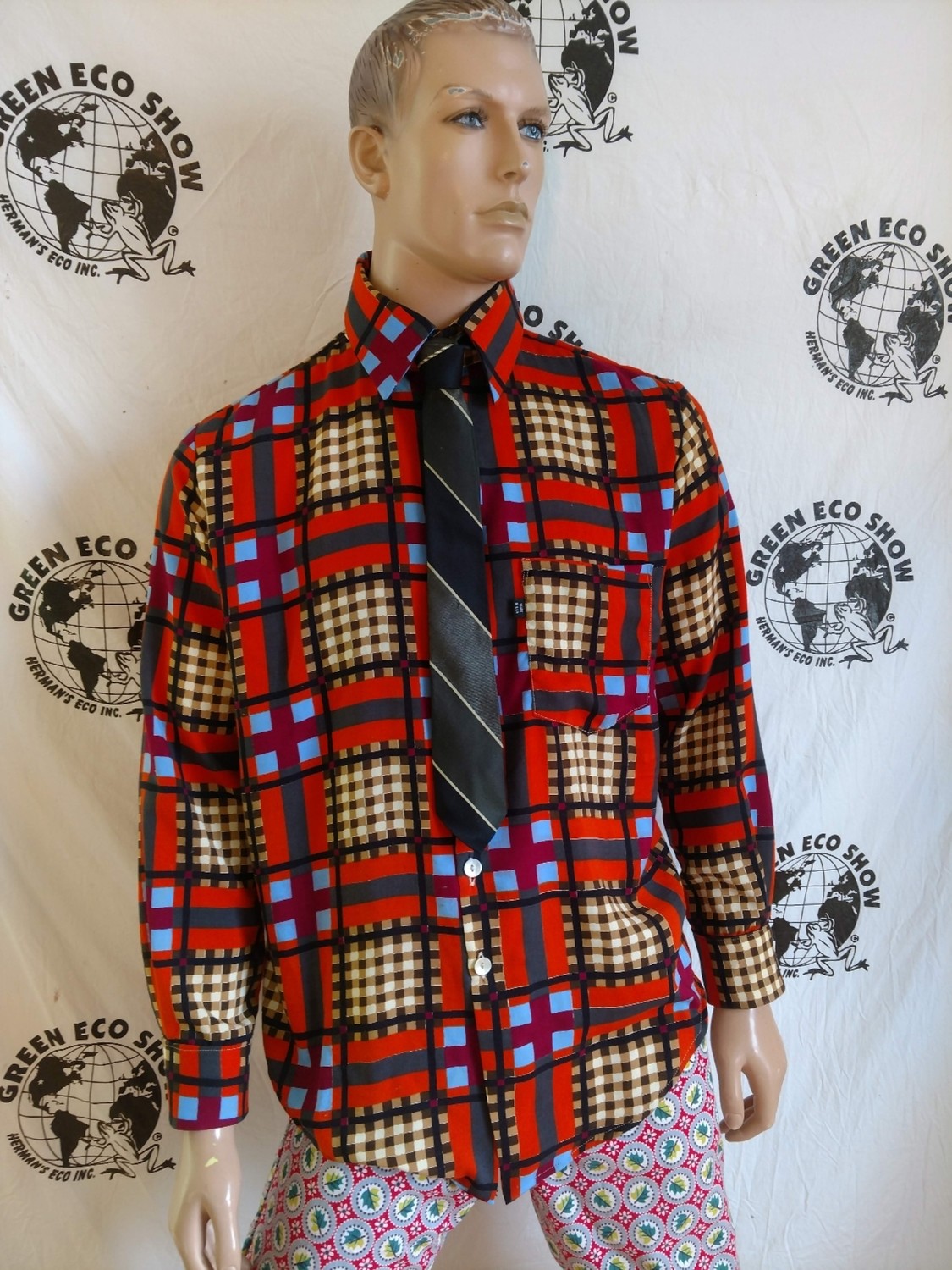 Plaid Shirt Rayon L mens long Sleeve Hermans USA