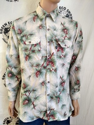 Rayon pinecone shirt L Long Sleeve flap pockets Hermans