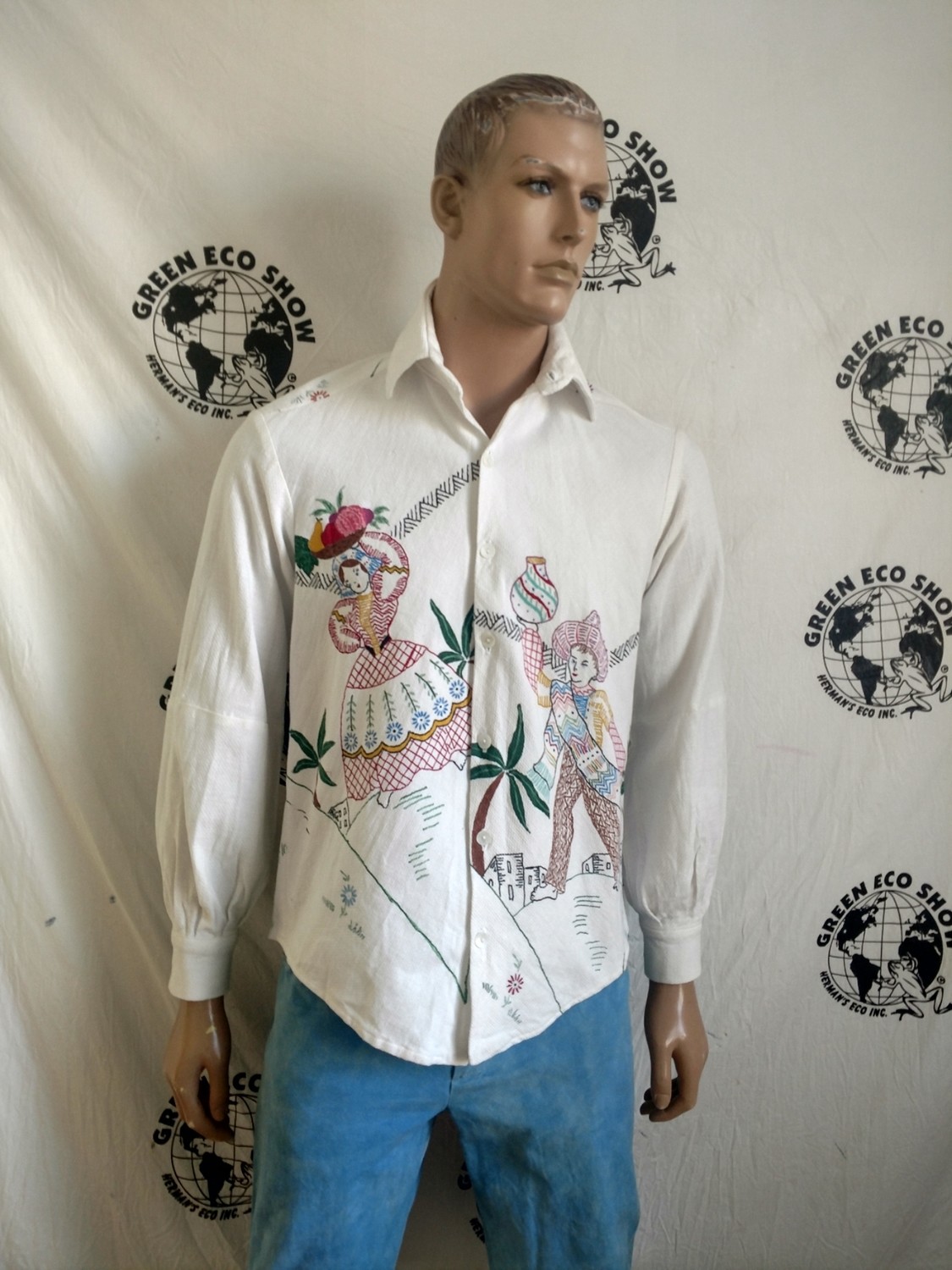 Mens Shirt Hand drawn Mexican People L Hermans Made in USA