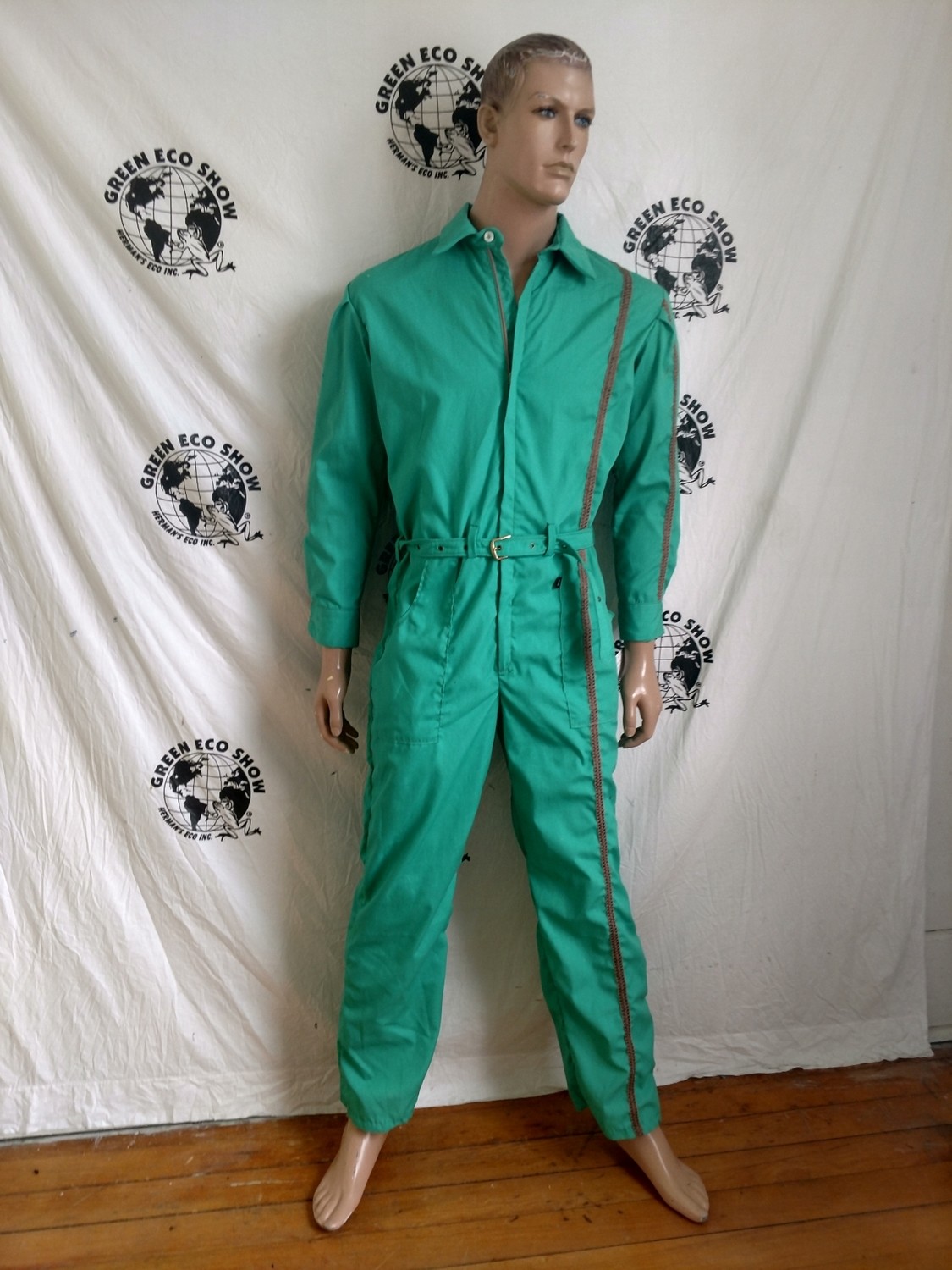 Mens Jumpsuit M-L  race stripe Hermans Eco Made in USA