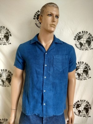 Hermans Hemp Short Sleeve Med Mens shirt blue made in USA