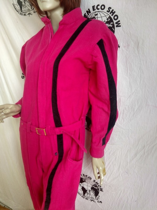 Womens Jumpsuit Pink Blue cotton canvas Hermans USA L X 31