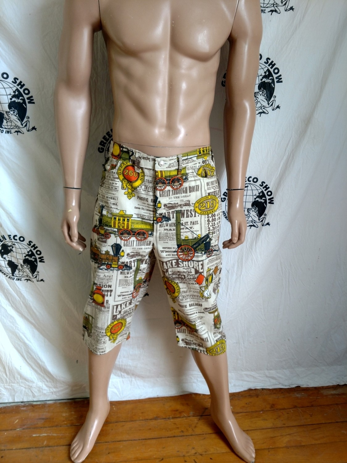 Mens Shorts pants Hermans Repurposed Steampunk Train 34&quot;