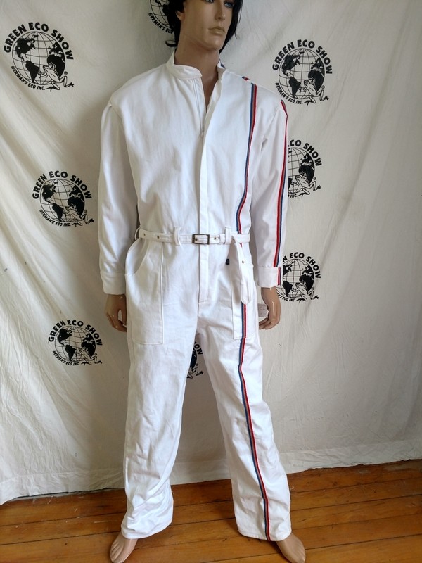 Mens Jumpsuit XL White Stripe Hermans Eco USA Red White Blue