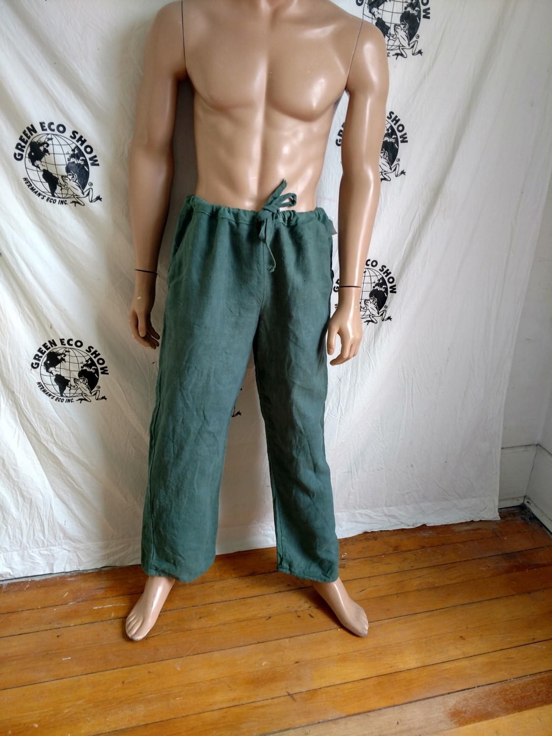 Hermans Hemp mens L yoga pants Eco Green hand dyed