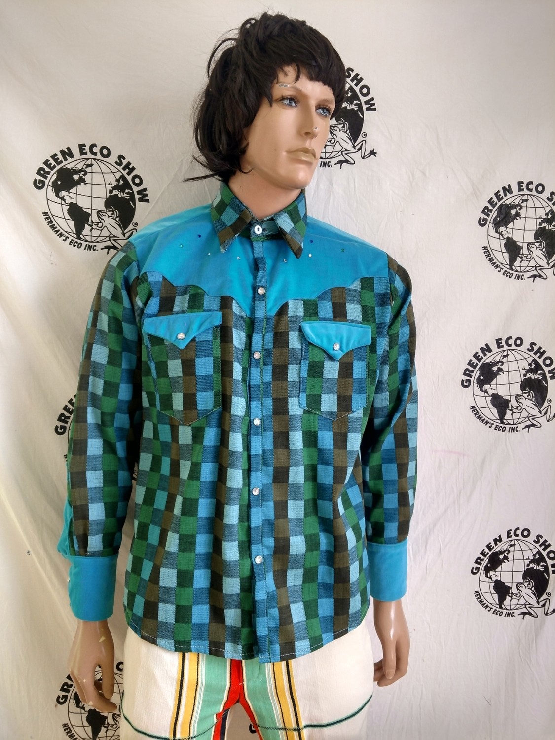 Anna Hermans Mens Cowboy Shirt XL Vtg Denim velvet USA Rinestone snaps
