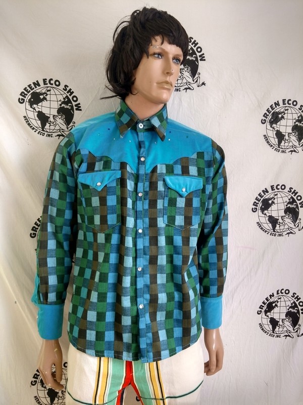 Anna Hermans Mens Cowboy Shirt XL Vtg Denim velvet USA Rinestone snaps