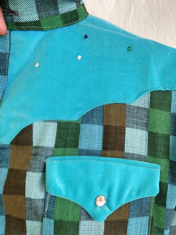 Anna Hermans Mens Cowboy Shirt XL Vtg Denim velvet USA Rinestone snaps