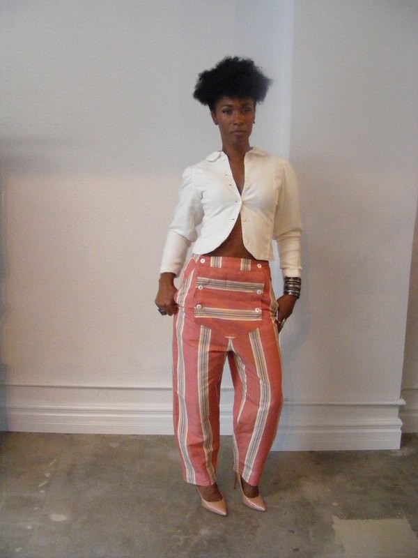 Womens Striped Old world flap Pants M  X 27 Hermans USA Capris