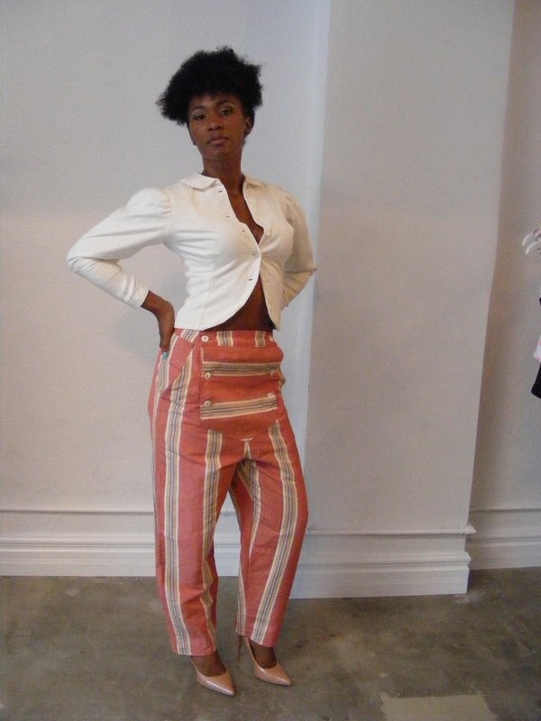Womens Striped Old world flap Pants M  X 27 Hermans USA Capris