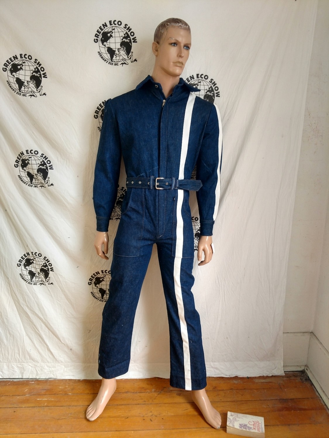 Mens Jumpsuit M Denim Race Stripe Hermans USA