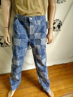 Mens Jeans Vintage denim patchwork 36 X 32