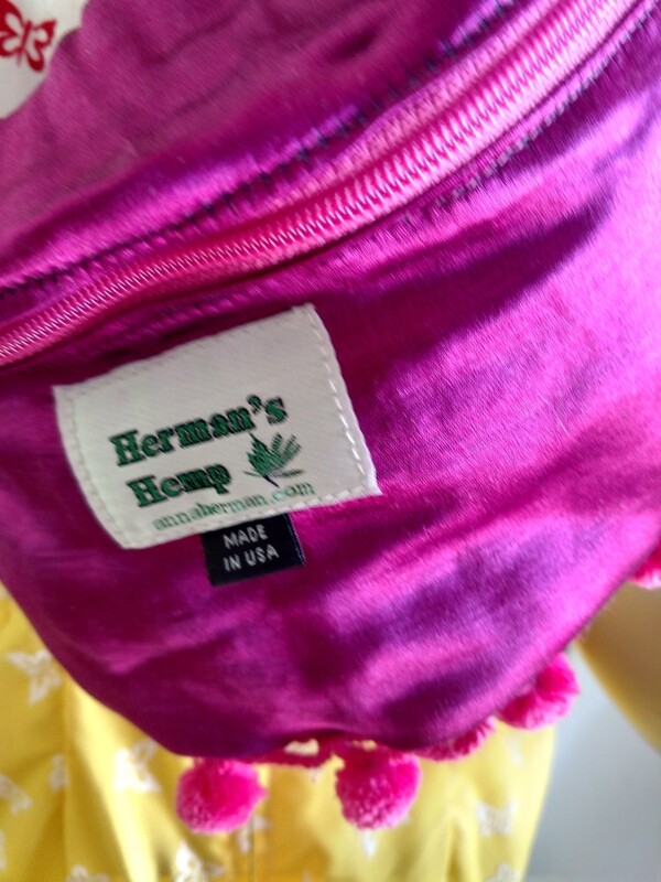 Hermans Hemp silk Fanny Pack purple pink pom poms USA