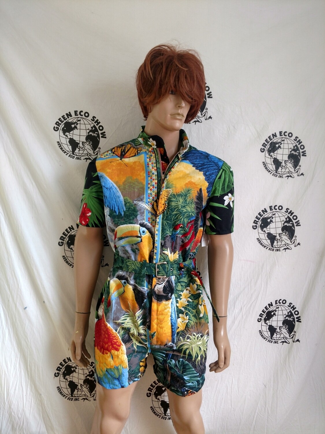 Mens Romper Endangered Species M Tropical birds and plants Tucan Cotton