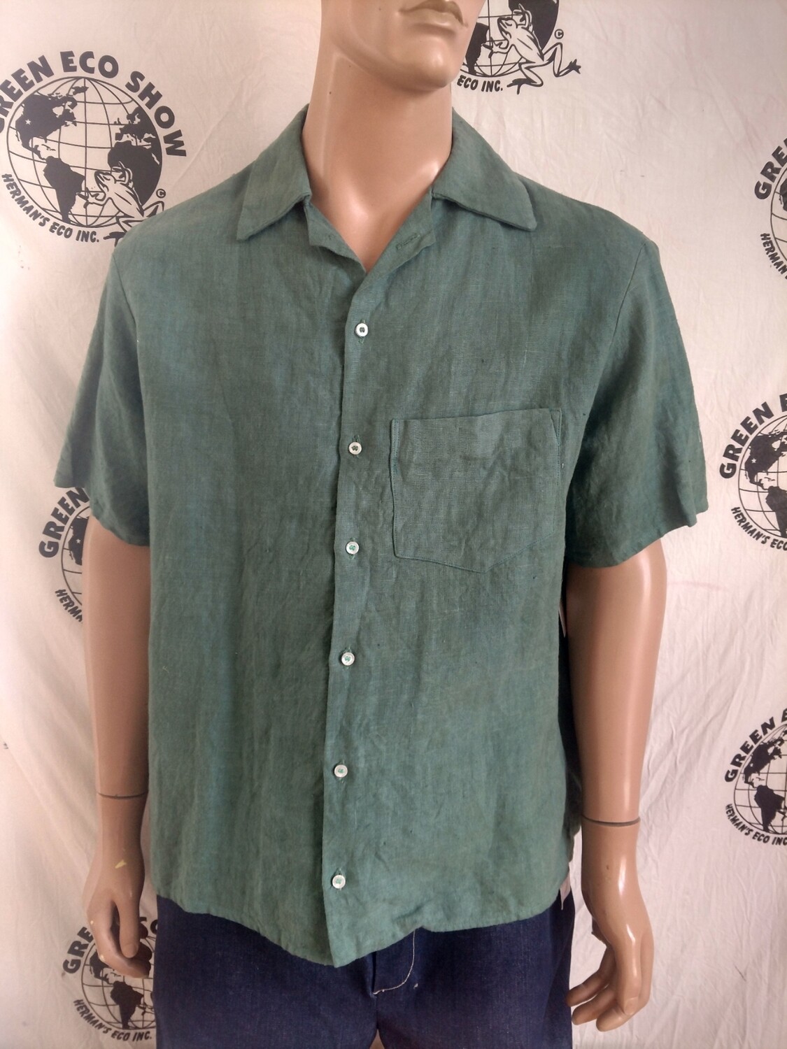 Hermans Hemp XL Hand dyed Green shirt short Sleeve USA