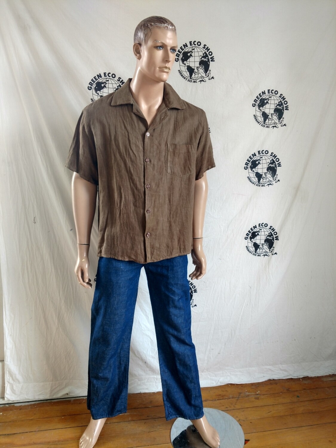 Hermans Hemp XL Hand dyed Earth Brown shirt short Sleeve USA