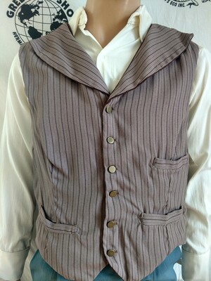 Mens Vest Western XL Hermans USA Brown Striped Gaberdine