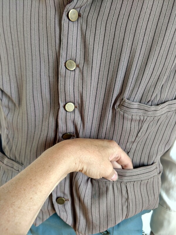 Mens Vest Western XL Hermans USA Brown Striped Gaberdine