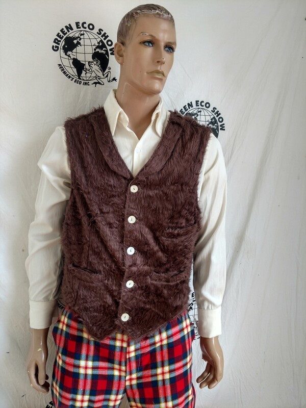 Mens Vest Western XL Hermans USA Faux fur Brown
