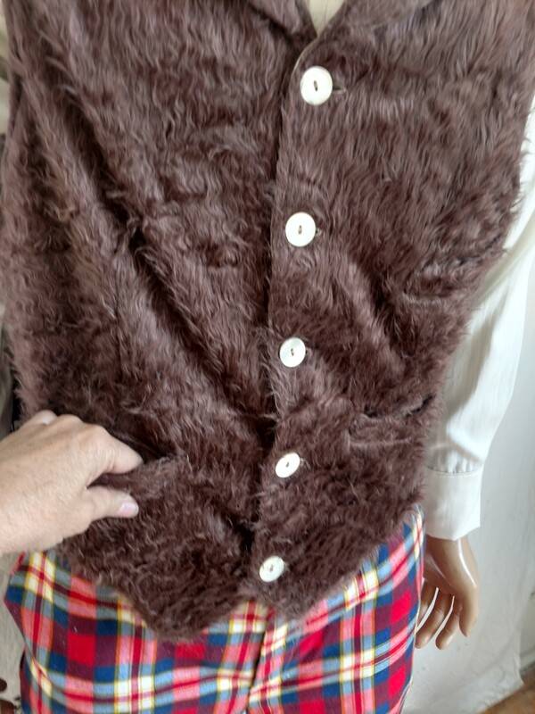 Mens Vest Western XL Hermans USA Faux fur Brown