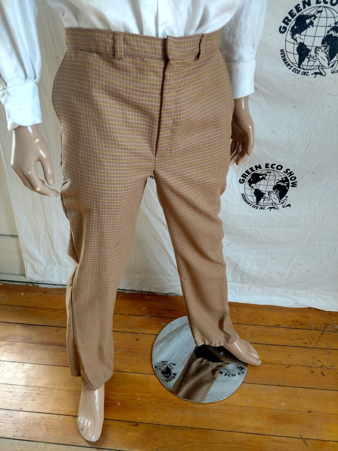 Mens Wool Check  pants suit style 34 X 32 Old World Hermans Eco Made in USA