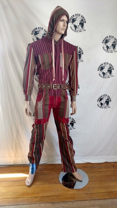 Mens Jumpsuit M Hermans Eco Striped Patchwork Hoody  Salvage USA