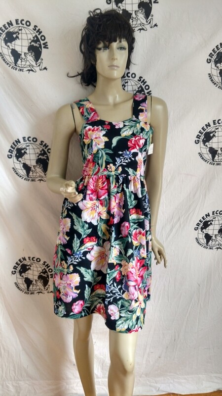 Womens Sun Dress Lg Flowers S  w 27&quot; USA