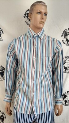 Mens Striped Vtg Denim Shirt Hermans L  USA Added stripe on Sleeves