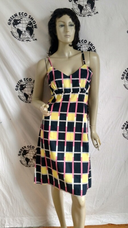 Womens Sun Dress Cubist Squares M  w 30&quot; USA